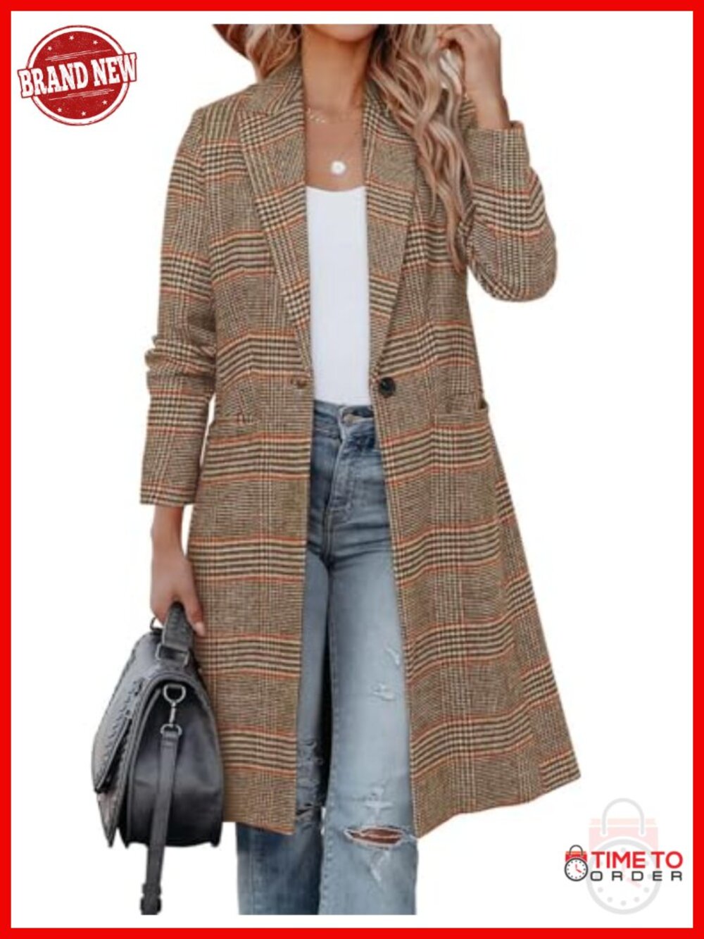Wool Blend Double Breasted Notch Lapel Pea Coat Long Knee Length Winter